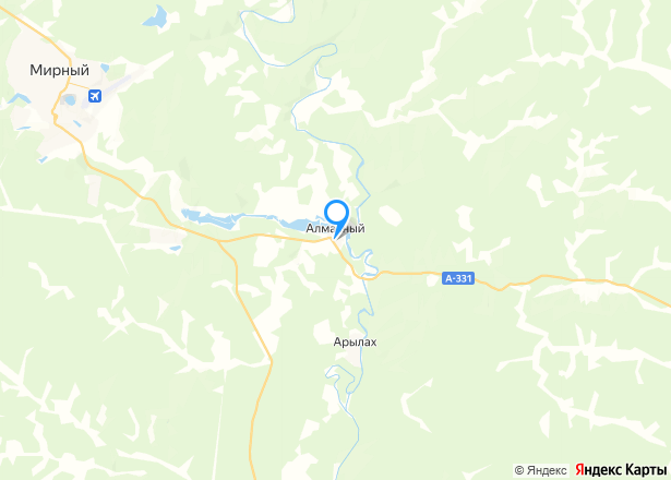 Здание 153,9 кв.м. и земельный участок 597 кв.м. в Якутии, п. Алмазный - Изображение местоположения