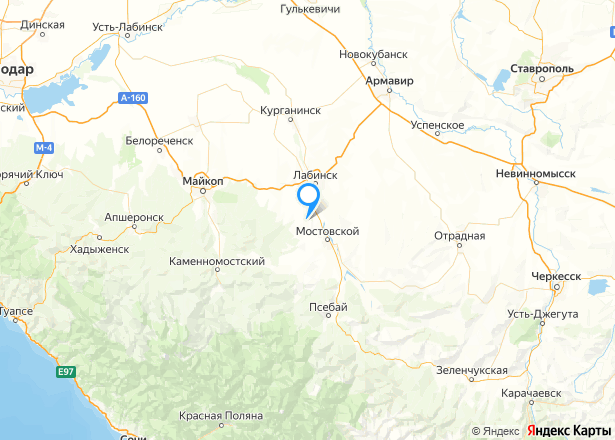Земельный участок в Адыгее, 25000 кв.м. - Изображение местоположения