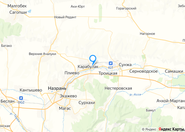 Земельный участок, площадь 600 кв.м. Республика Ингушетия, г. Карабулак - Изображение местоположения