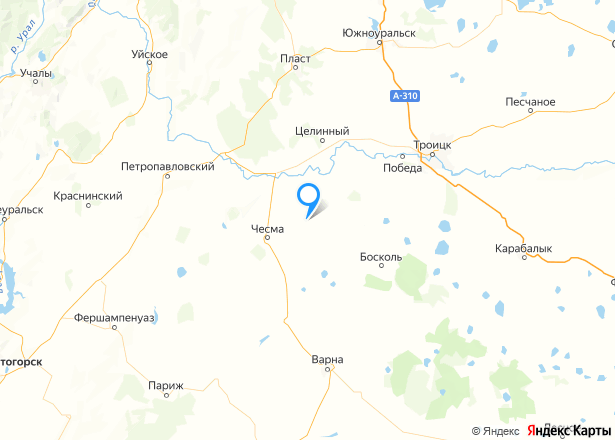 Дом 53,8 кв.м. и земельный участок 900 кв.м. в Челябинской обл. - Изображение местоположения