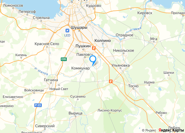 Дом 90 кв.м. и земельный участок 1210 +/- 12 кв.м. в Ленинградской обл. - Изображение местоположения