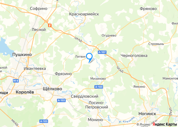 Объект незавершенного строительства 169,4 кв.м. и земельный участок 800 кв.м. в Московской обл. - Изображение местоположения