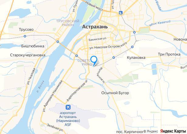 Здания, сооружение и земельный участок 3613 кв.м. в Астрахани - Изображение местоположения