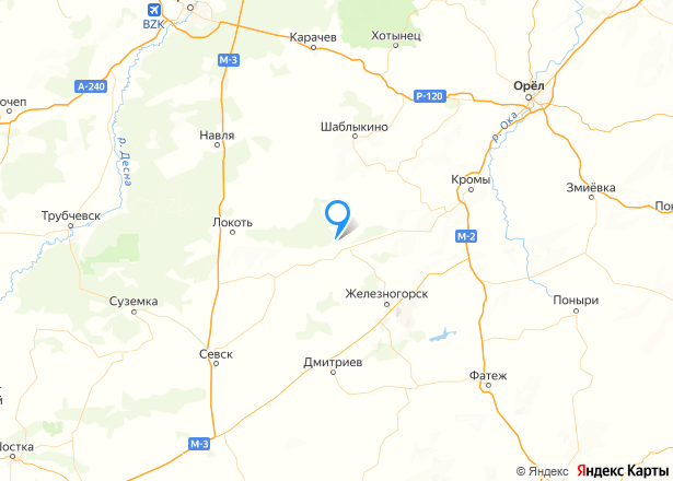 Дом 45,3 кв.м. и земельный участок 3000 кв.м. в Орловской обл. - Изображение местоположения